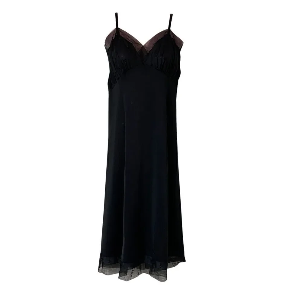 Vintage Van Raalte Full Slip Women's Size 34 Black Opaquelon Metal Slides
